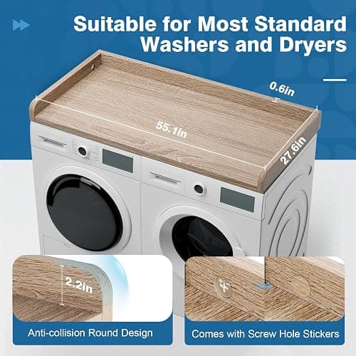 Sareda Washer Dryer Countertop 27.5" W x 54" L Laundry countertop for Storage and Organization with Edge Rails, Oak thumbnail 3