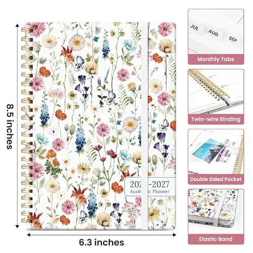 Taja Planner 2026-2027, Jul 2026-Jun 2027 Monthly & Weekly Calendar Planner | 6.3" x 8.5", Hardcover Academic Calendar, Teacher Student Agenda Book with Tabs, School Office Supplies, Wildflowers thumbnail 2
