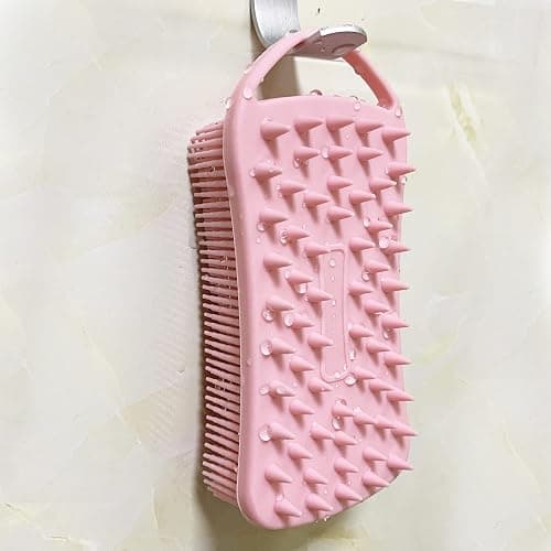 2 PC Silicone Exfoliating Body Scrubber, 2 in 1 Silicone Body Shampoo Brush, Soft Silicone Loofah for Sensitive Skin, Shower Silicone Hair Scalp Massager, Easy to Clean, Lather Well (Pink&Blue) thumbnail 2