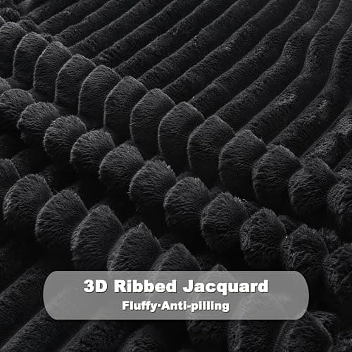 NEWCOSPLAY Fleece Ribbed Cozy Throw Blanket for Couch, Black, 50"x60" | Premium Silky Flannel Blanket, Soft Lightweight Fluffy Throw Blanket for Bed Sofa Decor, Gift for All Season Use thumbnail 7