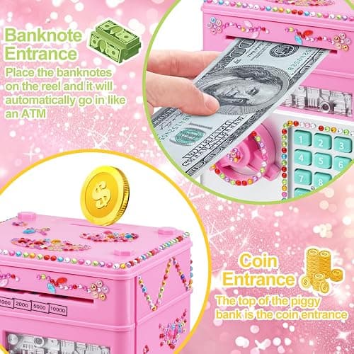 Piggy Bank for Kids Girls Boys with Password Code Lock Cash Coin Can Piggy Bank Girls Electronic Money Safe Bank for Kids Money Box with DIY Diamond Sticker Gift for 4 7 8 9 10 11 Year Old Boys thumbnail 4