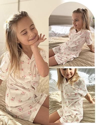 Arshiner Girls Pajamas Sets Short Sleeve Kids Pjs Button Down Sleepwear for 4-13Y thumbnail 6