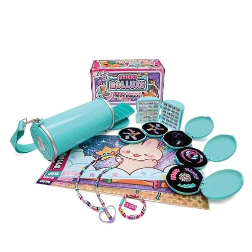 Sticki Rolls Sticki Rolluxe Series 2 - The Original Wearable Shareable Glam Handbag and Craft Kit | Includes 3 Jumbo Stickies, Supplies for 10 Toy Bracelets & 2 Pendants (Teal) - Image 1