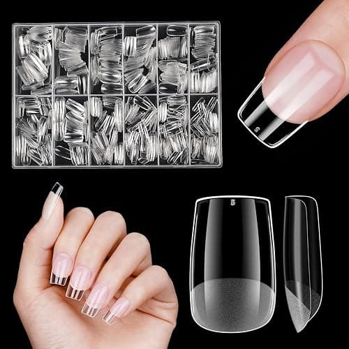 Nail Venares 500 Pcs Half Matte Tip for Gel & Acrylic Extensions, Pre-buff Clear False Nails - Image 1