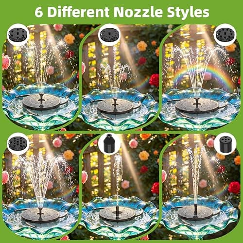 AISITIN Solar Fountain for Bird Bath, DIY Separated Design Solar Fountain Pump with 6 Nozzles & Ground Stakes & 3 Anti-Drift Fixing Bracket, Solar Bird Bath Fountain for Garden Fish Tank Small Pond thumbnail 2