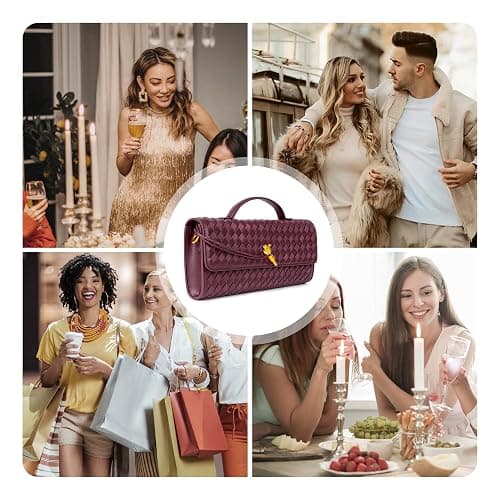 Joryin Woven Purse for Women Evening Clutch Woven Leather & Suede Handbags Crossbody Bag Suede Purse Formal Evening Bag thumbnail 8