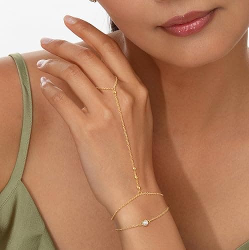 CHESKY 14k Gold Plated Hand Chain Bracelet for Women Trendy, Dainty Ring Bracelets Hand Chain Finger Nail Bracelet Simple Gold Hand Jewelry for Women Gifts thumbnail 5