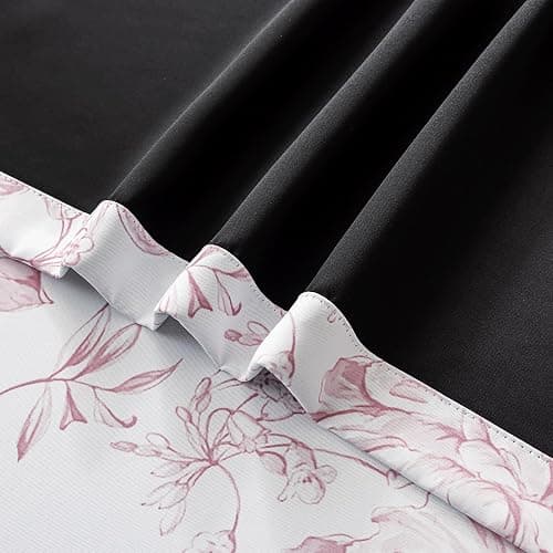 Beauoop Floral 100% Blackout Curtains 84 Inches Long 2 Panels for Bedroom Living Room Pink White Farmhouse Dusty Rose Flower Patterned Room Darkening Thermal Grommet Window Treatments Drapes, 50X84 thumbnail 9