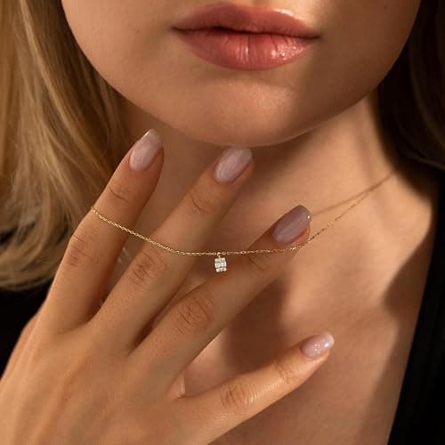 Tewiky Diamond Pendant Necklace for Women， Dainty Gold Layered Necklaces 14k Gold Plated Stacked Cuban Paperclip Chain Choker Necklaces Aesthetic Simple Gold Necklace Jewelry Gifts for Women - cz pendant gold thumbnail 3