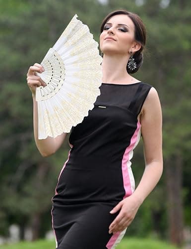 EOSAU Handheld Chinese Folding Fan Hand Fans for Women Foldable Bulk for Party Wedding Church Dancing (White) thumbnail 7