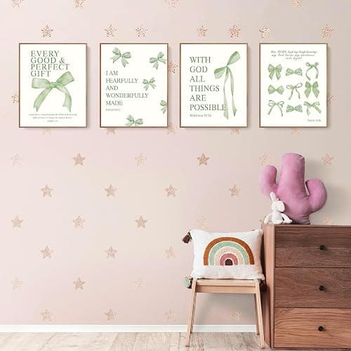 LARTSFRO Coquette Sage Green Bow Wall Art Decor Posters, Sage Green Bow Room Bedroom Bathroom Dorm Wall Art Decor Aesthetic for Teen Girls Gifts, Inspirational Bible Verses Bow Wall Decor, 10x8 Inch Set of 4 Pcs Bow Pictures (UNFRAMED) thumbnail 3