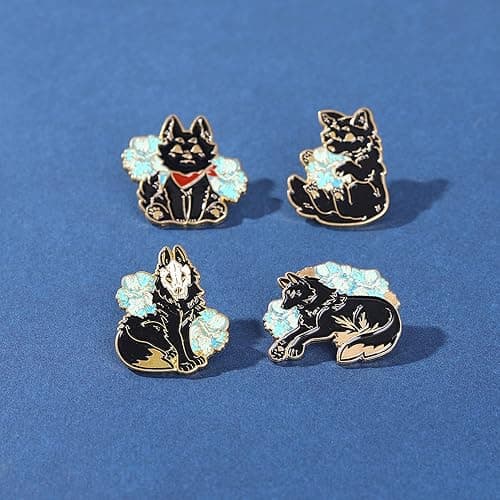 ROFARSO Wolf Fox Enamel Lapel Pin Set Cartoon Myths and Legends Pin, Halloween Accessory for Backpacks Clothing Bags Hats Shirts (4piccs pin set) thumbnail 2