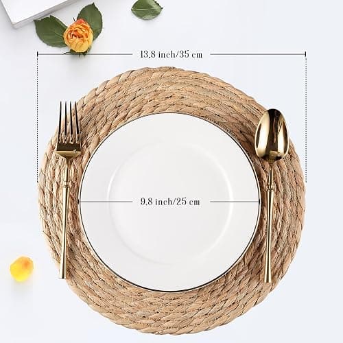 RUNTIVAN Round Woven Placemats Set of 4, Natural Water Hyacinth Place mats, 12 inch Rattan Placemats Wicker Placemats Farmhouse Boho Braided Heat Resistant Outdoor Placemat Patio Table Place Mats thumbnail 2