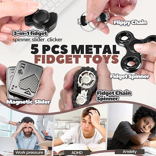 5 Pcs Fidget Toys Adults Metal Figette Spinner Magnet Slider for Teen Boys Quiet Office Desk Cool Gadgets Pain Stim Anxiety Stress Relief Items ADHD Autism Figets Magnetic Gifts for Teens EDC for Men thumbnail 3
