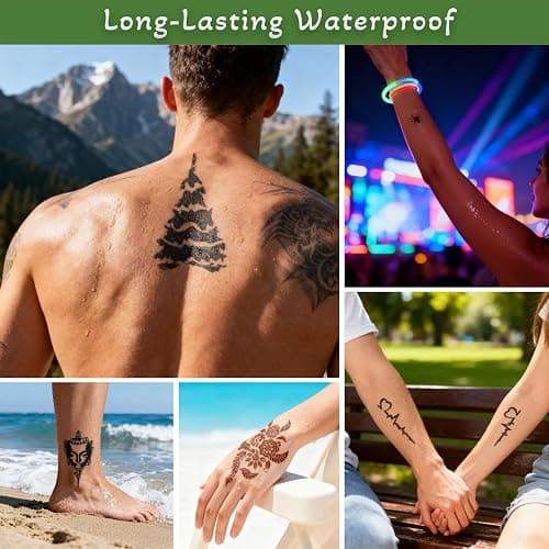 191 Pcs Temporary Tattoo Stencils Kit with 6 Tattoo Cones (2 Black, 2 Brown, 2 Dark Red), White Tattoo Outline Pen, Cotton Swabs & Towel | Perfect for Adults, Teens, Beginners, Family Fun & Parties thumbnail 4