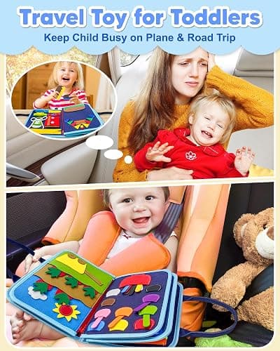 Exorany Busy Board Montessori Toys for Toddler Boy Birthday Gifts, Busy Book Sensory Learning Toys for Toddlers, Toddler Boy Airplane Car Travel Toy Educational Activities thumbnail 3