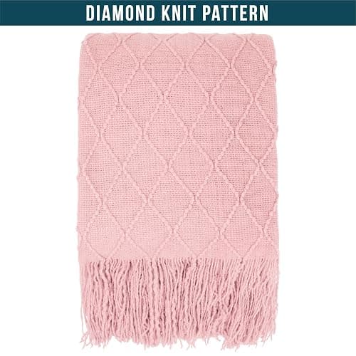 PAVILIA Light Pink Knit Throw Blanket, Soft Knitted Farmhouse, 50x60 | Lightweight Decorative Summer Fall Throw, Outdoor Textured Boho Blanket, For Couch Bed Sofa Chair Living Room Bedroom thumbnail 4