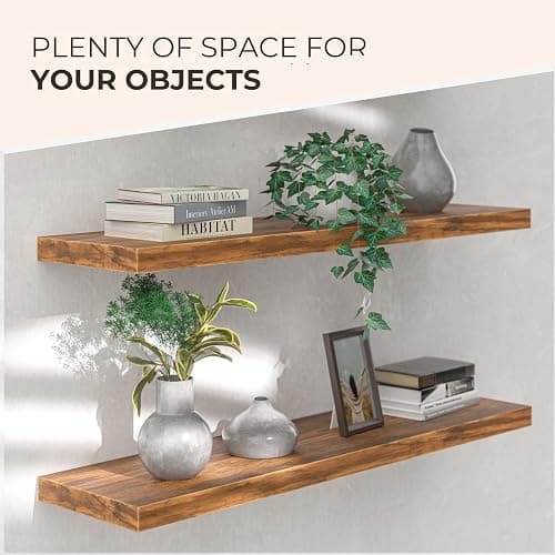 CASARIA® Set of 2 90cmx23cm Dark Oak Floating Shelf Including Bracket | Wall Shelving Living Room Kitchen Bedroom Office | 38mm Thick | Hidden Wall Fixing | 15kg Capacity MDF thumbnail 6