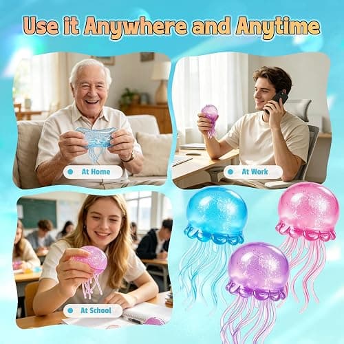 Jellyfish Squeeze Toy,2.16inch Jellyfish Squishy Malt Sugar Balls Filled Squishy Sensory Fidget Toy,Ultra Soft Moldable Slow Rise Stress Relief Toy for Adults Anxiety Relief(Pink) thumbnail 5