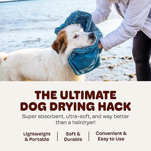Dog Gone Smart The Dirty Dog Shammy - Antimicrobial Microfiber Dog Towel for Odor Control, Fast-Drying Plush, Dual Hand Pockets & Elastic, Super Absorbent, Machine Washable, 31 x 13 in, Pacific Blue thumbnail 6