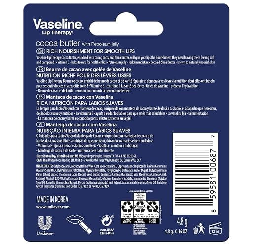 Vaseline Lip Therapy Cocoa Butter Lip Balm, 6 Pack thumbnail 2