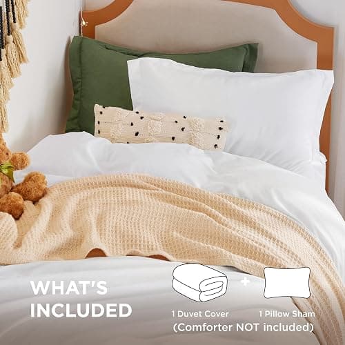 Bedsure Duvet Cover Twin/Twin XL Size - 2 Pieces Prewashed Cotton-Like Polyester Extra Soft Bedding Set, Includes 1 Duvet Cover 68"x90" with Zipper Closure & 1 Pillow Sham, White, No Comforter thumbnail 2