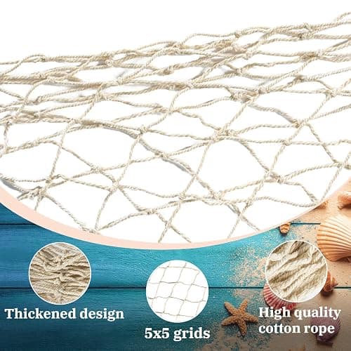 Sukh 2PCS Fish Net Decorative - Fish Net Decorations Decorative Netting Nautical Fishnet Table Runner Nets Netting Fishnet Ocean Party Rope Decoration thumbnail 3
