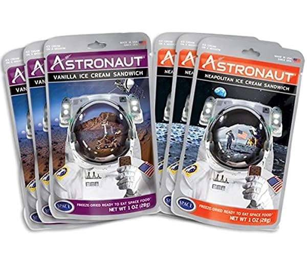 Astronaut Foods Freeze-Dried Ice Cream Sandwich, NASA Space Dessert, Variety Pack with Vanilla and Neapolitan, 6 Count - Image 1
