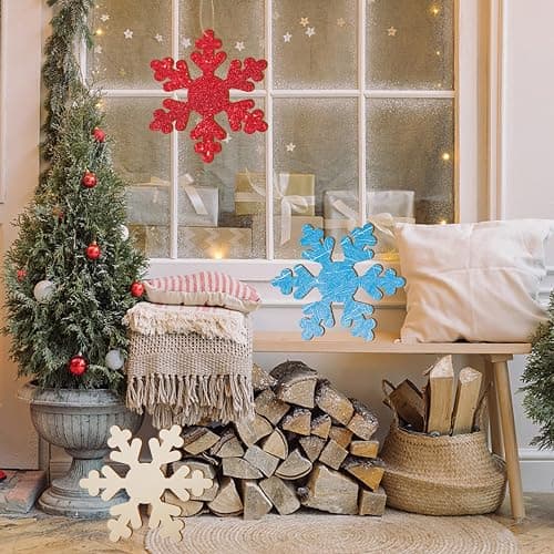 8 Pcs Large Wooden Christmas Snowflake Cutouts 12 Inch Unfinished Wood Snowflake Shape Ornaments Blank Christmas Wood Cutouts Slice Wooden Hanging Decoration for DIY Crafts Xmas Winter Decor thumbnail 7
