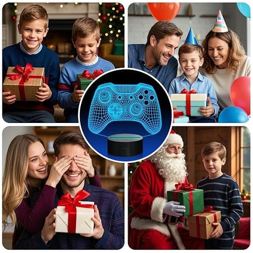 Attivolife Gamepad 3D Illusion Lamp, Controller Night Light with Remote Control + Timer 16 Color Changing Desk Lamp Kids Gamer Room Decor Plug in Best Cool Festival Birthday Gift for Boy Men thumbnail 5