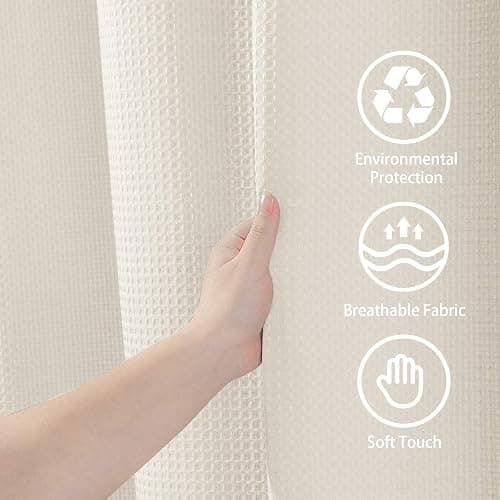 Waffle Weave Shower Curtain with Stainless Steel Hooks - 256 GSM Heavy Duty Fabric Bath Curtains, Hotel Luxury Quality, Water Resistant, Machine Washable, Weighted Hem, 72 x 72 Inches (Cream) - Waffle - Cream - 72W x 72L inch (1 Panels) thumbnail 7