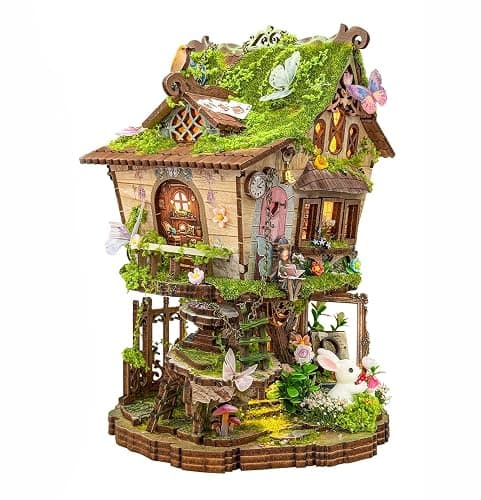 RHZN Book Nook Kit, Miniature House Kit, 3D Wooden Puzzles for Adults with Tools, Tree House - Image 1
