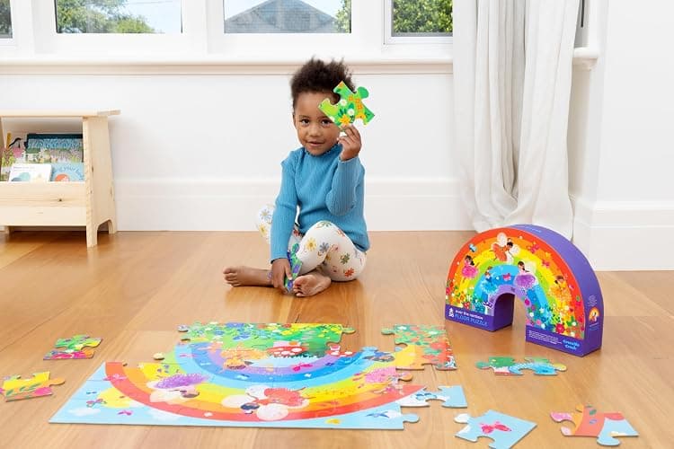 Crocodile Creek 36-Piece Jigsaw Floor Puzzle - Fun Floor Puzzles for Kids Ages 3-5 - Heavy-Duty Shaped Box for Storage - Over The Rainbow - 27" W x 20" H Finished thumbnail 7
