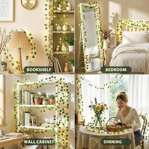 40ft 120 LED Vine Fairy Lights Battery Operated, 8 Modes & Timer Ivy String Lights with Remote, Green Leaf Lights for Indoor Bedroom Classroom Office Wall Garden Party Wedding Decor (Warm White) thumbnail 6