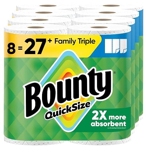 Bounty Quick-Size Paper Towels, White, 8 Family Triple Rolls = 27 Regular Rolls - Image 1