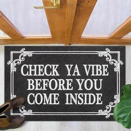 HLFMVWE Indoor Door Mat Welcome Mats for Front Door Outdoor Entry Black Doormat, Check Ya Vibe Before You Come Inside This House Doormat, Non Slip Rubber Farmhouse Mats 36" x 24" thumbnail 4