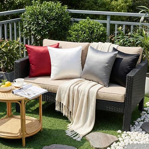 Faylapa 4 Pack Christmas Satin Throw Pillow Cases,Black Heavy Silk Satin Decorative Pillow Covers Solid Dyed Soft Pillow Cover Home Decor,16" x 16" (Case ONLY) thumbnail 7