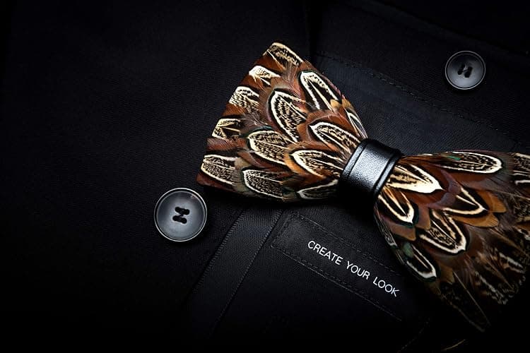 RBOCOTT Handmade Feather Pre-tied Bow tie and Brooch Sets for Men thumbnail 3