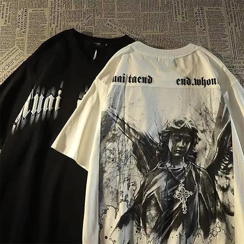 Gothic Casual Loose Oversized T-Shirt Harajuku Street Trend Men and Women Personalized Print Rock Animation Punk thumbnail 5