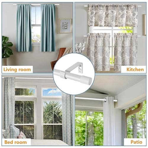 White Curtain Rods 2 Pack, Curtain Rod for Windows 28 to 48 inch, 5/8 inch Diameter Metal Standard Drapery Rod Set with Bracket, Heavy Duty Adjustable Curtain Rod for Bedroom, Kitchen, Easy Install thumbnail 7