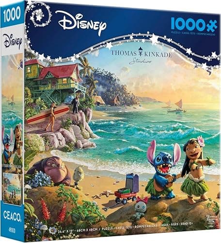 Ceaco - Thomas Kinkade Disney - Lilo and Stitch - 1000 Piece Jigsaw Puzzle | Thomas Kinkade Disney Art, Made in USA, Recycled Board, Finished Size 26.6 x 19 in, Includes Poster, Frameable Art, Giftable - Image 1