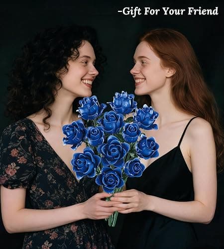 Loyratche Blue Roses Flower Bouquet Building Set, Compatible with Lego Flowers, Artificial Flowers Botanical Collection Gift for Halloween Gothic Retro Home Decor thumbnail 8