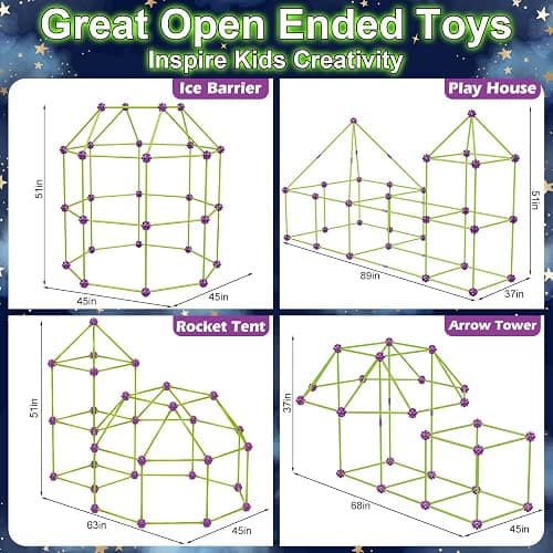 V-Opitos 140 Pack Glow in The Dart Fort Building Kits for Kids Age 4, 5, 6, 7, 8+ Years Old, STEM Building Toys for DIY Castles, Tunnels, Ideal Christmas, Birthday Gifts for Boys & Girls thumbnail 3
