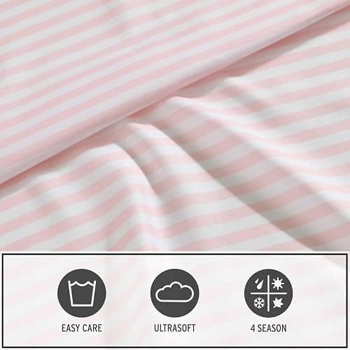 Eddie Bauer Kids - Twin XL Sheets, Stain-Resistant Toddler Bedding with Matching Sham(s), Super Soft, Ideal Girl Room Essentials (Little Stripe Pink, Twin XL) thumbnail 7