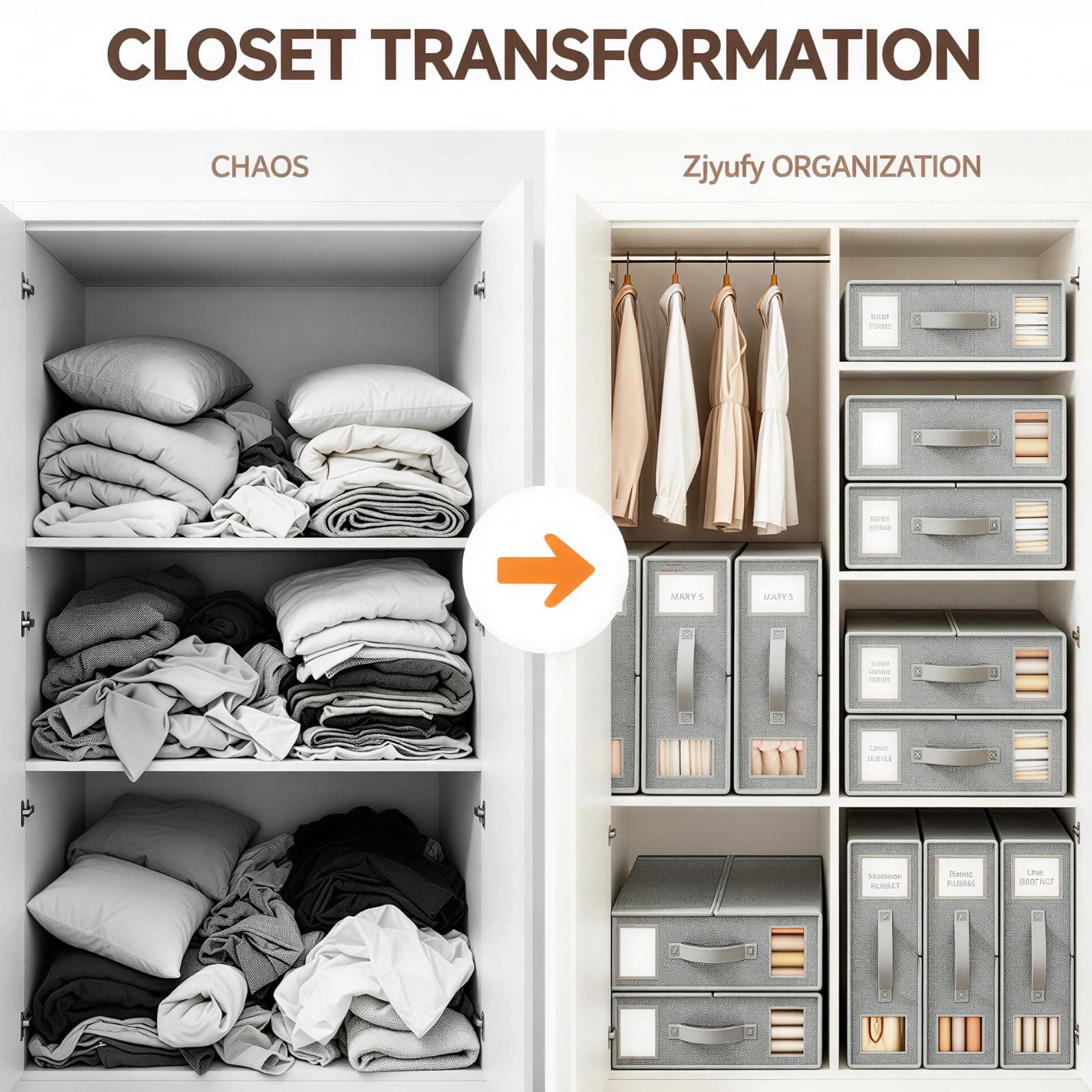 4 Pack Bed Sheet Organisers for Linen Closet - Foldable Linen Storage Box with Clear Window & Zip for King & Queen Size Sheet Bedding Organiser Closet Wardrobe Home Storage & Organisation (Grey) thumbnail 5