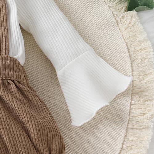 Tiny Cutey Newborn Baby Girl Clothes Bell Sleeve Romper and Corduroy Overalls Shorts Infant Girl Fall Outfits thumbnail 5