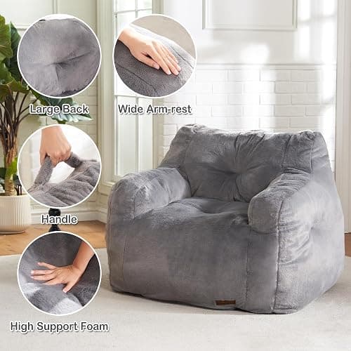 Hobestluk Bean Bag Chair for Adult Small Bean Bag Chairs with Arms Furry Beanbag Chair with Foam Filler Stuffed Bean Bag Sofa for Reading in Bedroom Living Room and Dorms(Grey) thumbnail 4