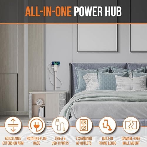 EZ Outlet Electrical Outlet Extender. Access Hard-to-Reach Outlets! Features USB-A, USB-C, and 2 AC Outlets, Extends 22"-34", Rotates 180°. Use Behind Couches, Nightstands, Desks, and More. thumbnail 3
