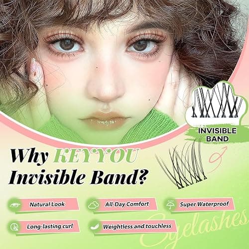 KEYYOU Venus Lash Clusters Kit, Invisible Band with Waterproof at Home | Wispy Natural Manga Eyelash Extension Kit 120pcs C Curl Lash Extensions Kit thumbnail 3