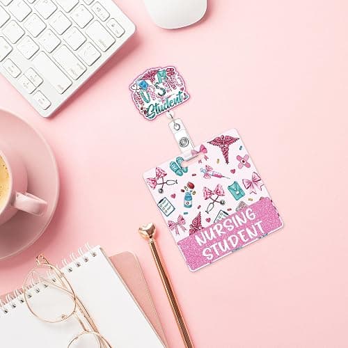 Pink Bow Nursing Student Badge Reel with Badge Buddy for Nursing Students | Retractable id holder with swivel clip, and patterned role card with bold medical graphics thumbnail 7